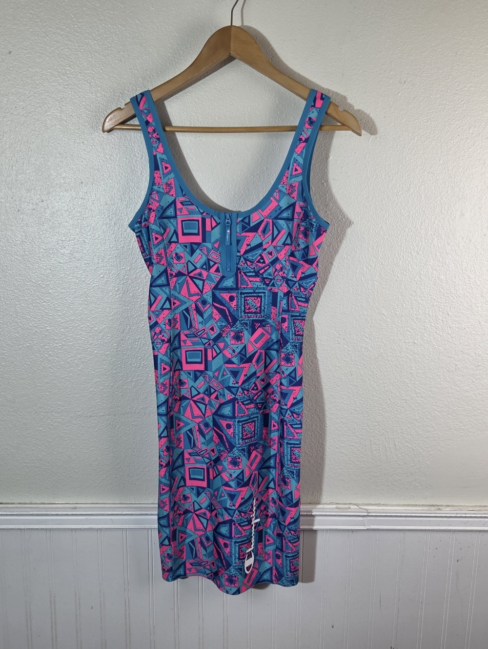 Champion MTV Active Dress Medium Retro 80s Neon Geometric Zip Front Bodycon